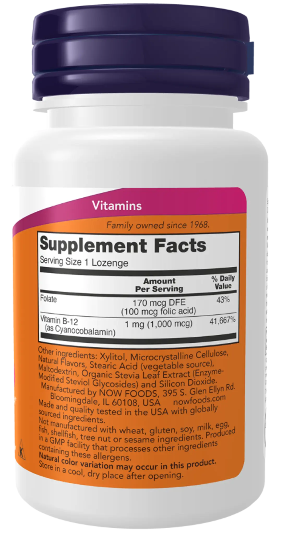 Vitamin B-12 (1,000 mcg) with Folic Acid – NOW Foods