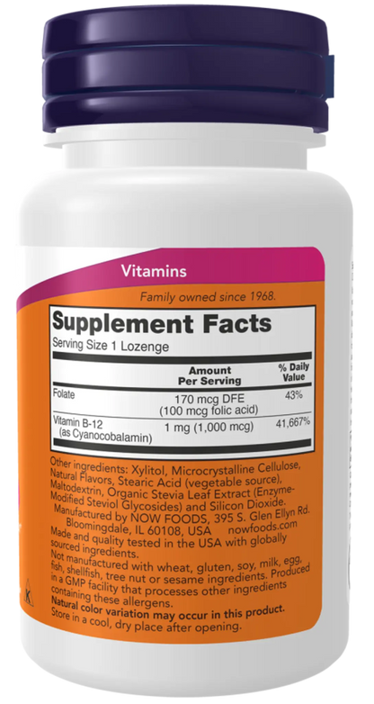 Vitamin B-12 (1,000 mcg) with Folic Acid – NOW Foods