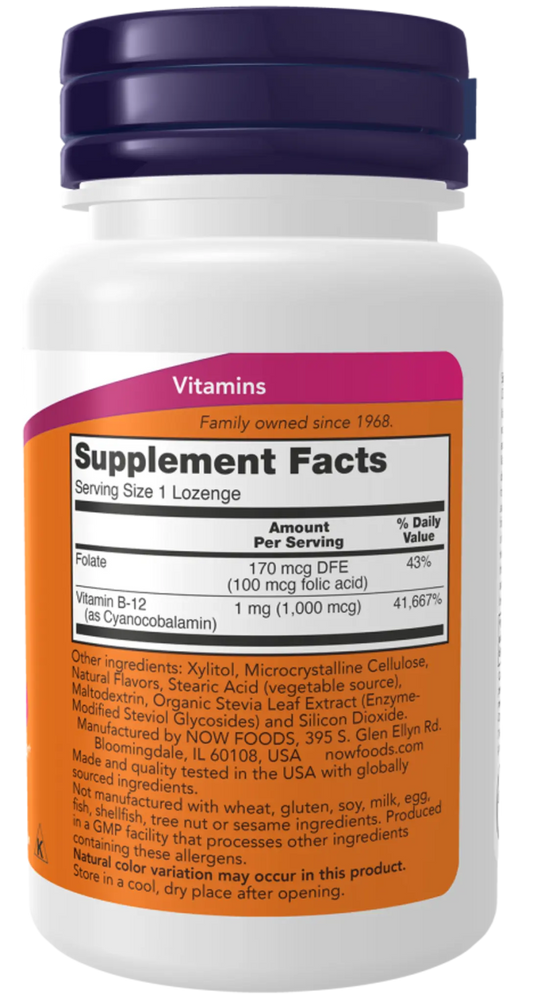 Witamina B-12 (1000 µg) z kwasem foliowym – NOW Foods