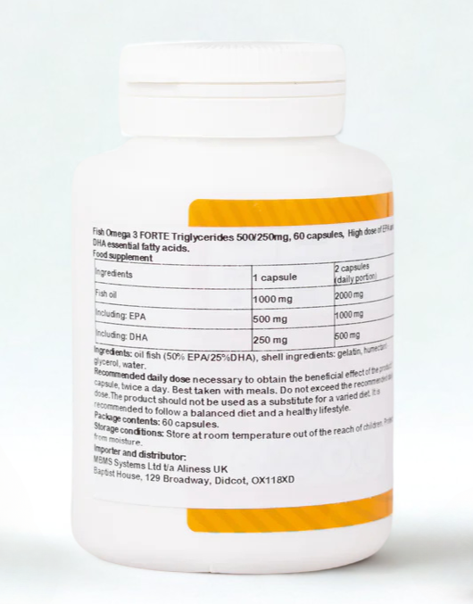 Fish Omega 3 FORTE Triglycerides 500 mg EPA / 250 mg DHA – 60 kapsułek