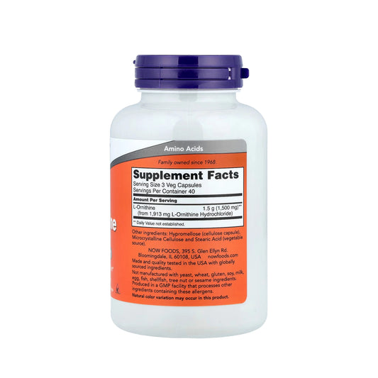 L-ornityna 500mg, NOW Foods - 120 kapsułek wegetariańskich