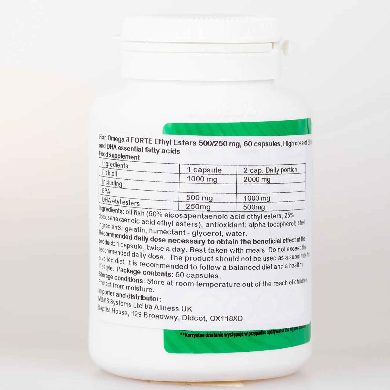 Fish Omega 3 FORTE Estry Etylowe – 500 mg EPA / 250 mg DHA – 60 Kapsułek