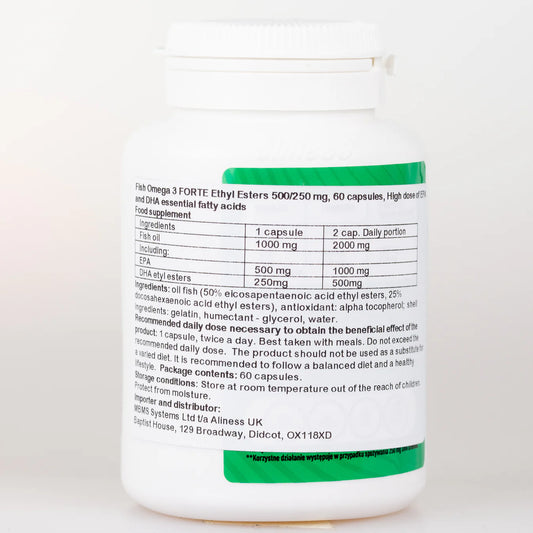 Fish Omega 3 FORTE Estry Etylowe – 500 mg EPA / 250 mg DHA – 60 Kapsułek