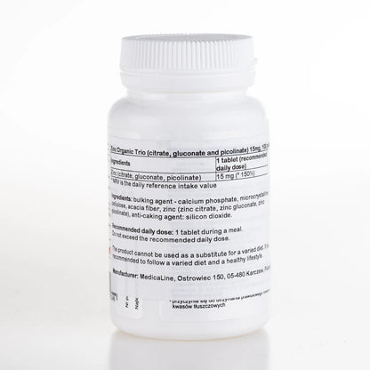 Cynk Organiczny Trio 15 mg (cytrynian, glukonian i pikolinian) – Aliness