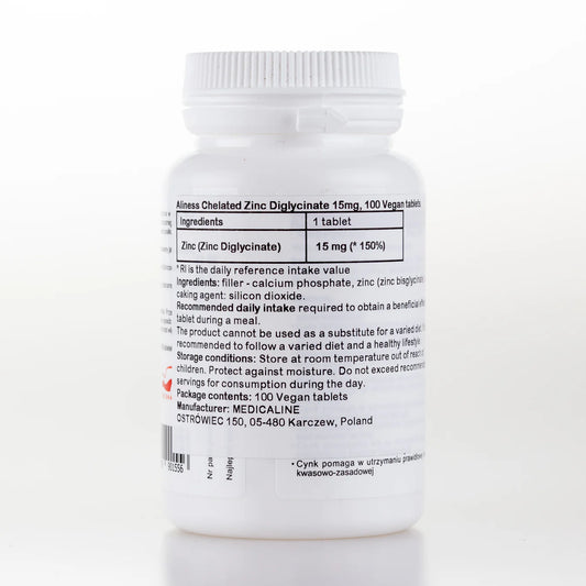 Chelatowany cynk 15mg – 100 tabletek wegańskich