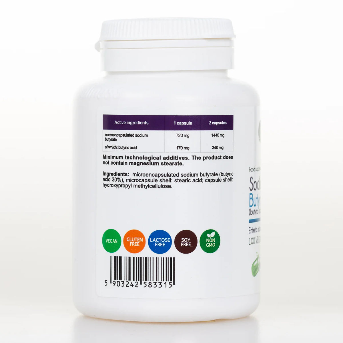 Aliness Sodium Butyrate – 100 wegańskich kapsułek 