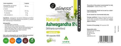 Ashwagandha (Withania Somnifera) 580 mg 9%, 100 kapsułek wegańskich