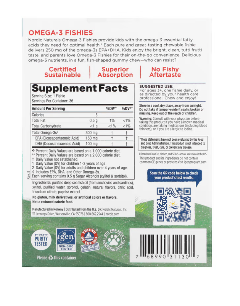 Nordic Naturals Omega-3 Fishies, 300 mg, Tutti Frutti Taste