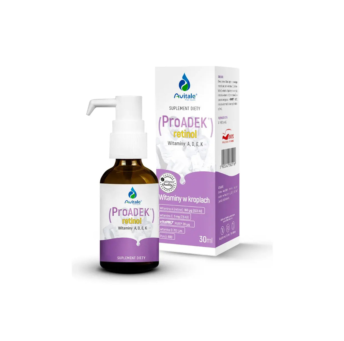 Avitale ProADEK Retinol – Vitamins A, D3, E &amp; K2 MK-7 Drops – 30 ml | Aliness