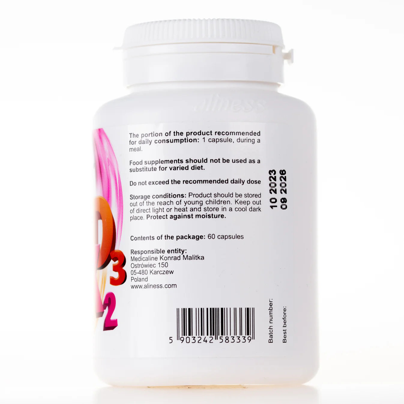Vitamin D3 (2000 IU) with K2 MK7 - 60 Capsules