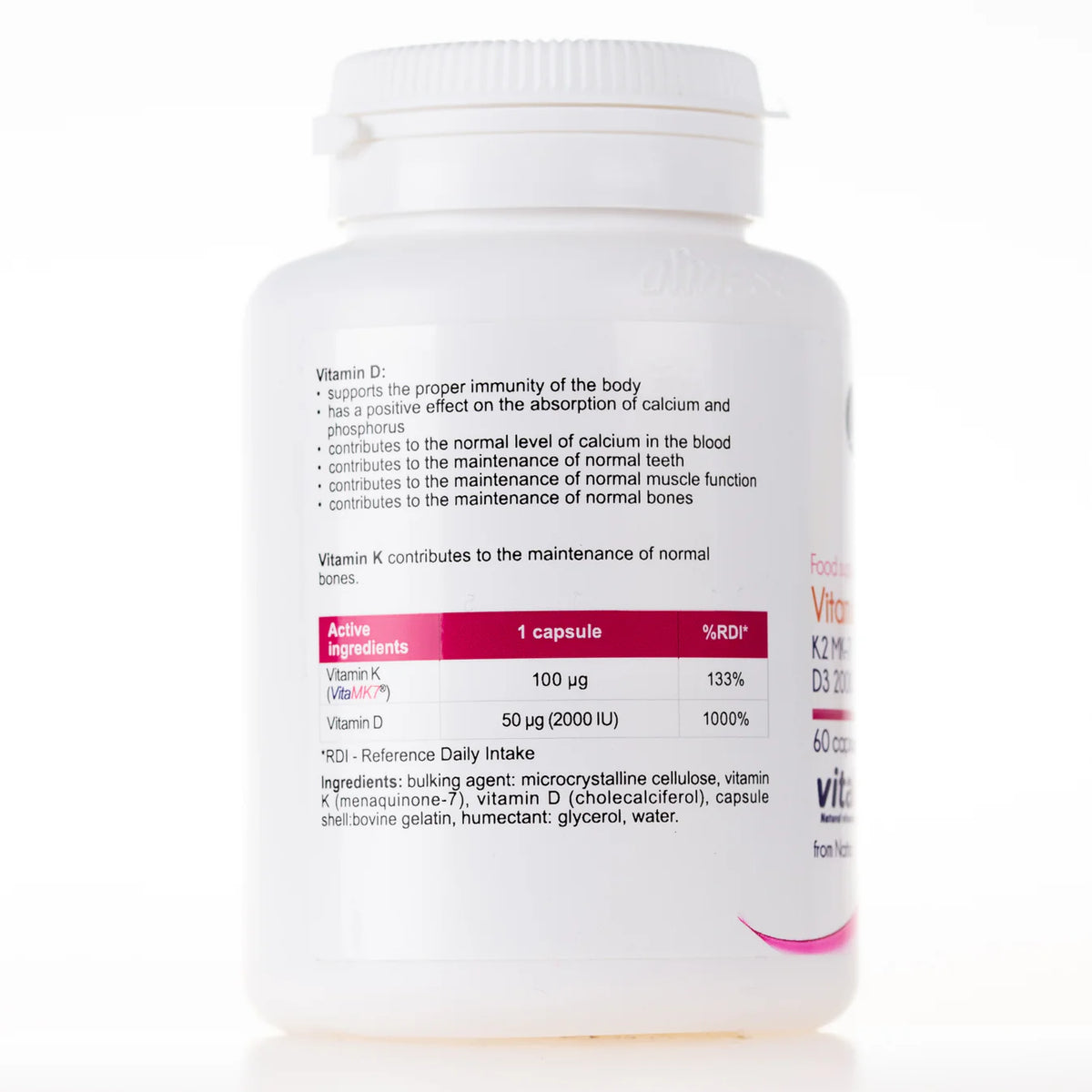 Vitamin D3 (2000 IU) with K2 MK7 - 60 Capsules
