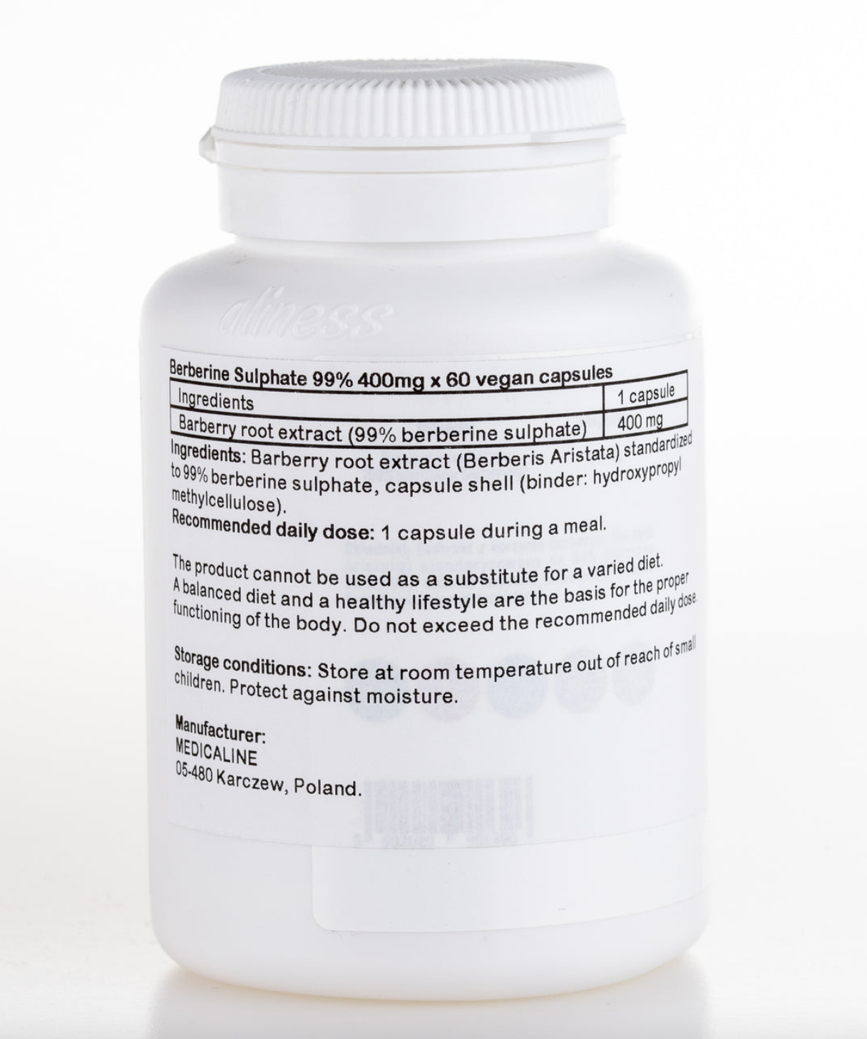 BERBERINE SULFATE 400mg - kapsułki wegańskie o wysokiej mocy, zapas na 2 miesiące (60 kapsułek)
