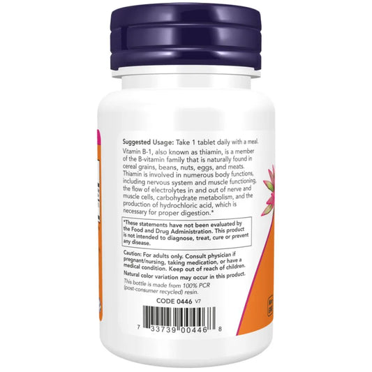NOW Foods Witamina B-1 Tiamina 100 mg – 100 tabletek