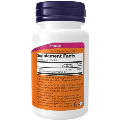 NOW Foods Witamina B-1 Tiamina 100 mg – 100 tabletek