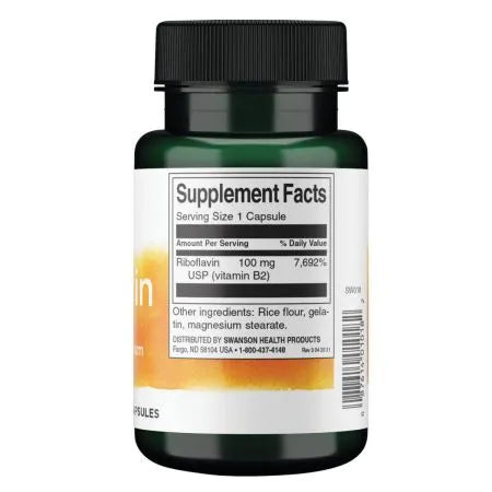 Swanson Ryboflawina Witamina B-2 100mg, 100 Kapsułek